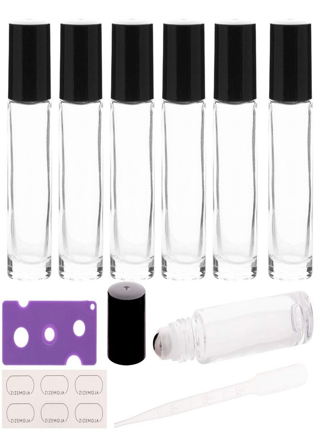 ZIZEMOJA 6Pcs 10ml Essential Oil Roller Bottles, with Stainless Steel Roller Balls, 10ml Clear Glass Roll on Bottles for Essential Oils, 1 Extra Roller Ball, 6 Labels, 1 Openers, 2 Droppers Included - Image 1